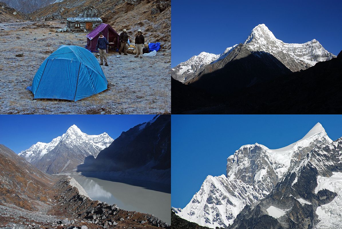 Rolwaling 06 03 Kabug Campsite, Kang Nachugo Early Morning, Gauri Shankar South Face And Gauri Shankar South Summit